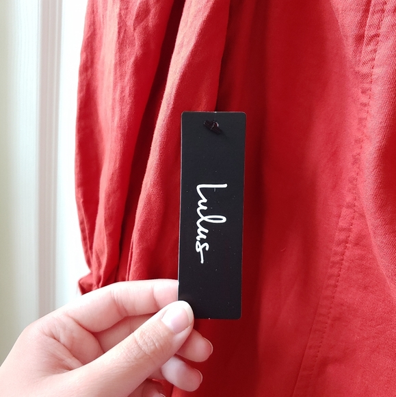 Lulus Off The Shoulder Lace Up Mini Dress Rust S - Picture 6 of 10